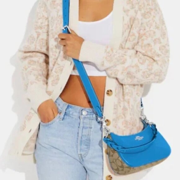 Coach Teri Shoulder Bag Purse Signature Canvas CJ590 Racer Blue Khaki Crossbody - Picture 1 of 4